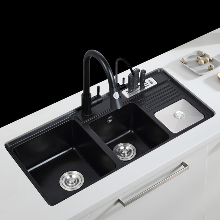 Triple Bowls Quartz Black Kitchen Sink